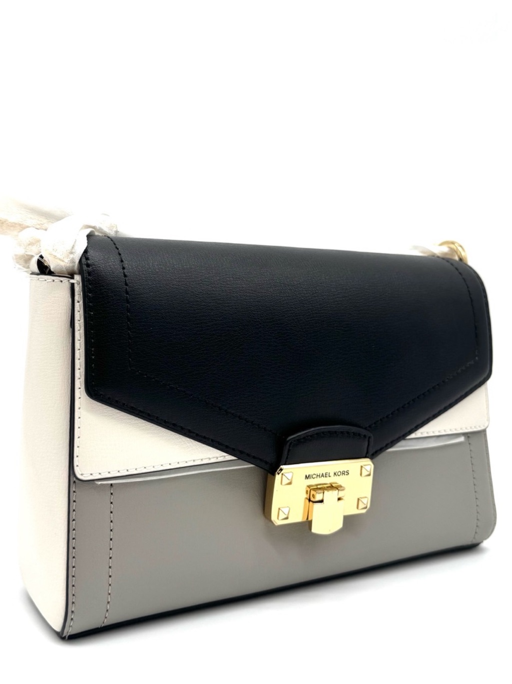 Michael Kors Kinsley Medium Shoulder Flap Crossbody Bag Optic White Multi